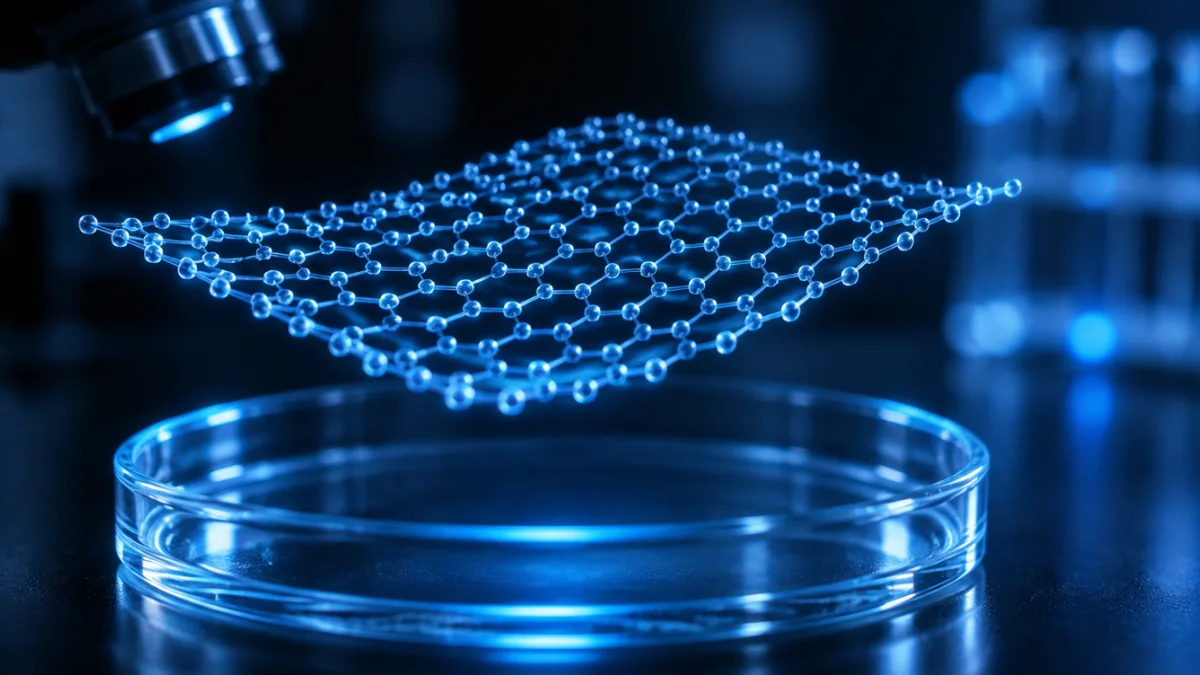 Graphene hexagonal carbon lattice floating above a laboratory petri dish
